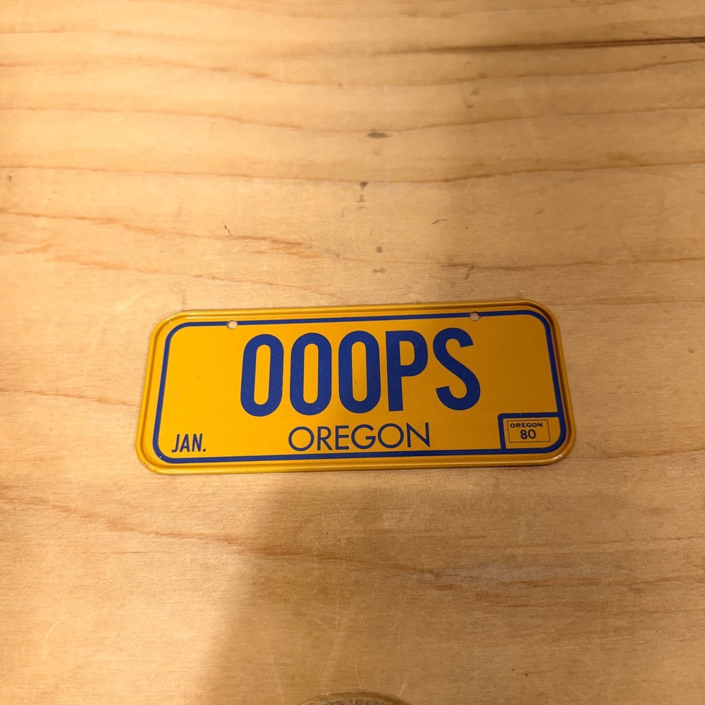 Oregon Novelty Bicycle Miniature License Plate Yellow OOOPS Vintage Bicycle 1980